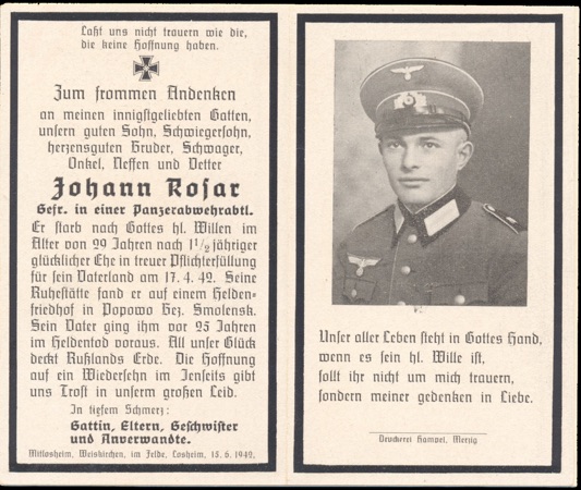 WW2 German Death Card Sterbebild Panzer Anti Tank Smolensk
