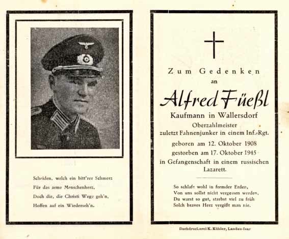 WW2 Death card Zahlmeister Russian POW