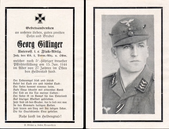 WW2 German Death Card Sterbebild Flak Iron Cross KIA East 1944