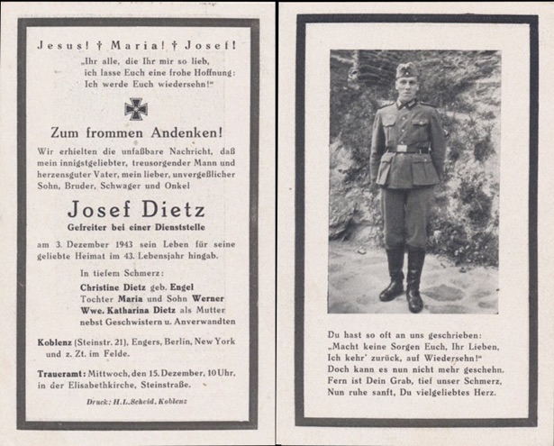 WW2 German Death Card Sterbebild Memorial Services New York Amerika