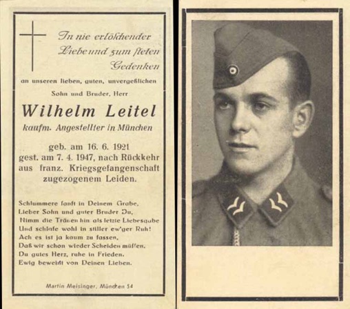 WW2 German Death Card Sterbebild French POW Camp 1947