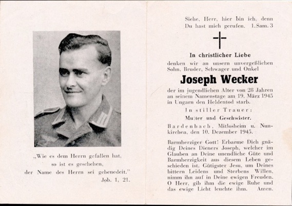 WW2 German Death Card Sterbebild Leutnant Hungary March 1945