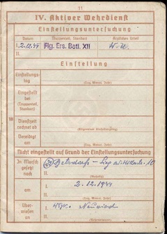 WW2 German Wehrpass Baldus 18 Year Old Flieger Ersatz Unfit Ausmusterungsschein 1944