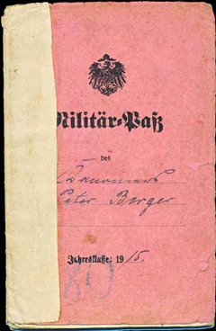 WW1 German Militaerpass Kanonier Peter Berger