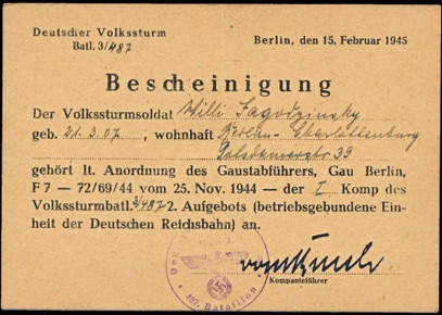 Ww2 German Volkssturm Wehrpass Berlin 1945  ID