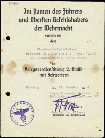 Ww2 German Wehrpass KVK War Service Cross Document with Swords